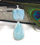 Larimar Pendant, Natural Gemstone Jewelry, Sterling Silver Pendant, Bohemian Jewelry, Jewelry Supplies, Gifts for Her, 88.9mm x 31.75mm