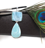 Larimar Pendant, Natural Gemstone Jewelry, Sterling Silver Pendant, Bohemian Jewelry, Jewelry Supplies, Gifts for Her, 88.9mm x 31.75mm