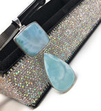 Larimar Pendant, Natural Gemstone Jewelry, Sterling Silver Pendant, Bohemian Jewelry, Jewelry Supplies, Gifts for Her, 88.9mm x 31.75mm