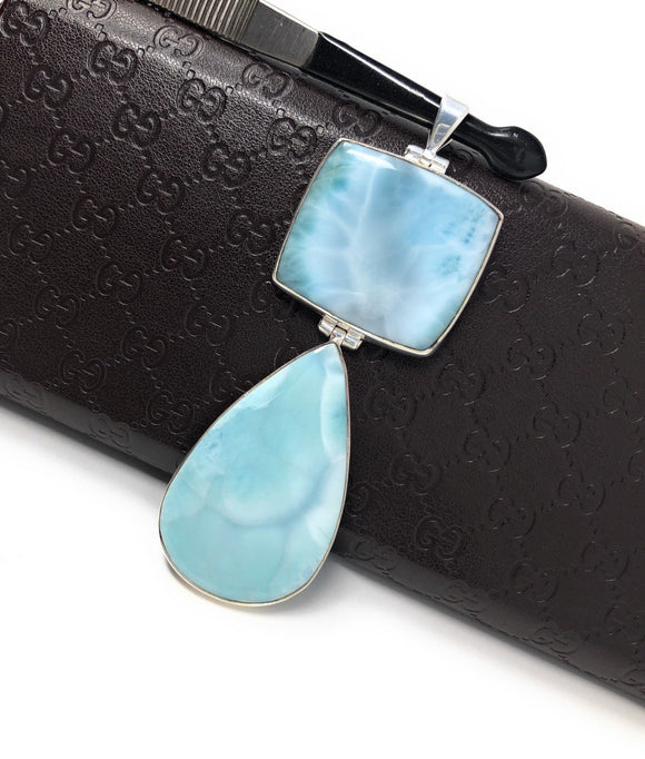 Larimar Pendant, Natural Gemstone Jewelry, Sterling Silver Pendant, Bohemian Jewelry, Jewelry Supplies, Gifts for Her, 88.9mm x 31.75mm