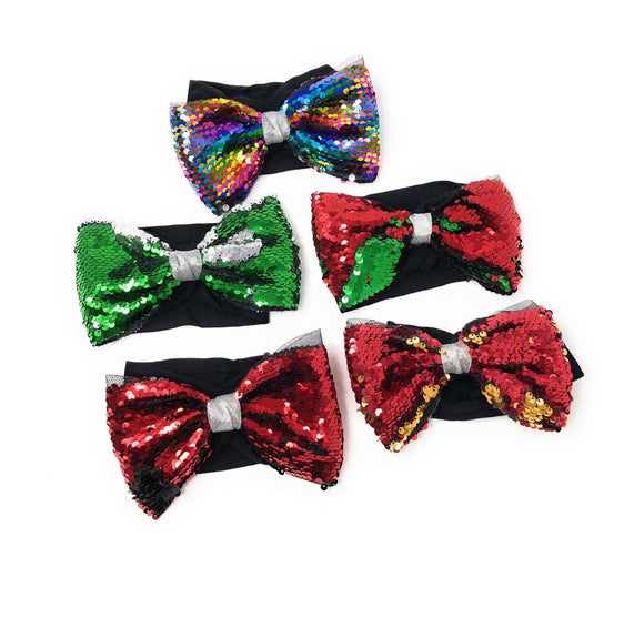 Flip Sequins Bow Headband, Head Wrap for Girls, Stretchy Headband, Turban Headbands, Wide Headbands, 14