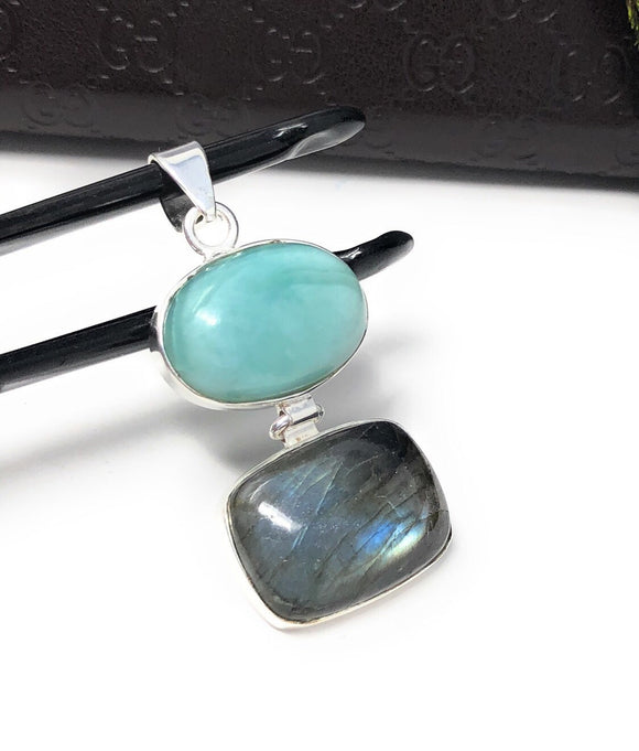 Labradorite Pendant, Larimar Pendant, Gemstone Pendant, Gemstone Jewelry, Sterling Silver Pendant, Bohemian Jewelry, Wholesale Pendant