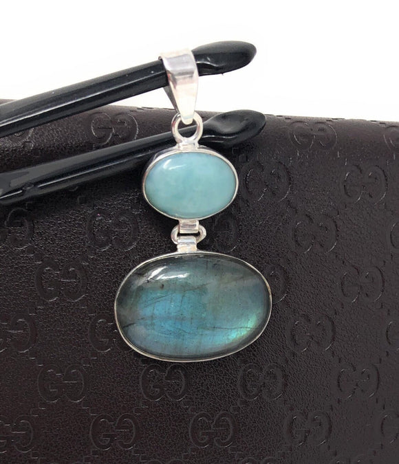 Labradorite Pendant, Larimar Pendant, Gemstone Pendant, Gemstone Jewelry, Sterling Silver Pendant, Bohemian Jewelry, Wholesale Pendant