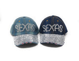 Rhinestone Baseball Cap, Distressed Denim Cap, Crystal Caps for Girls and Women, Sexy Caps