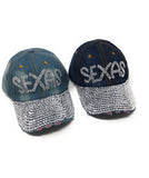 Rhinestone Baseball Cap, Distressed Denim Cap, Crystal Caps for Girls and Women, Sexy Caps