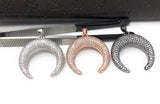 CZ Micro Pave Double Horn Pendant, Moon Crescent Pendants, Jewelry Supplies, Jewelry Findings, Micro Pave Pendants, DIY Jewelry, 1 Pc