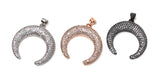 CZ Micro Pave Double Horn Pendant, Moon Crescent Pendants, Jewelry Supplies, Jewelry Findings, Micro Pave Pendants, DIY Jewelry, 1 Pc
