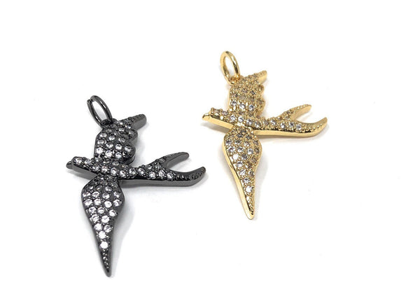 CZ Micro Pave Bird Charms, Jewelry Supplies for DIY Jewelry Making, Flying Bird Animal Charms, CZ Charms, 1 Pc