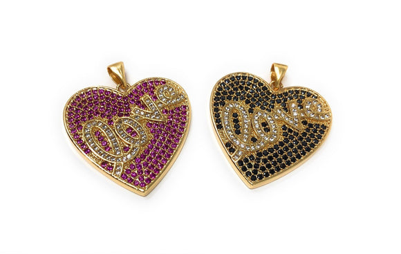 CZ Micro Pave Heart Pendant, Real Gold Plated Love Word Pendant, Jewelry Supplies, Jewelry Findings, Micro Pave Pendants, DIY Jewelry, 1 Pc