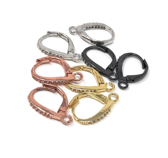 CZ Micro Pave Leverback Ear Wires, Pave Ear Wires, Leverback Earring Findings, Jewelry Supplies, Jewelry Findings for DIY Jewelry, 1 Pair