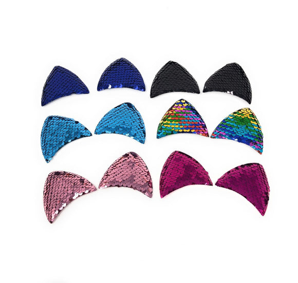 2Pcs Sequins Cat Ears Padded Patch Applique, Cat Ear Applique, Cat Ear Patch for DIY Crafts, Headwear Supplies, Wholesale Hairband Supplies