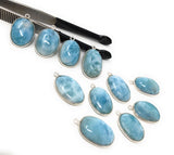 4Pcs Larimar Gemstone Charms, AAA Grade Larimar Sterling Silver Charms, Bulk Wholesale Charms, Jewelry Supplies for DIY Jewelry