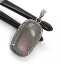 Labradorite Pendant, Gemstone Pendant, Diamond Pendant, Sterling Silver Pave Diamond Jewelry, Purple Flash Labradorite, Gifts for Her