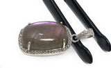Labradorite Pendant, Gemstone Pendant, Diamond Pendant, Sterling Silver Pave Diamond Jewelry, Purple Flash Labradorite, Gifts for Her