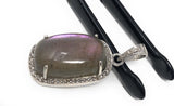 Labradorite Pendant, Gemstone Pendant, Diamond Pendant, Sterling Silver Pave Diamond Jewelry, Purple Flash Labradorite, Gifts for Her