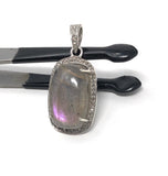 Labradorite Pendant, Gemstone Pendant, Diamond Pendant, Sterling Silver Pave Diamond Jewelry, Purple Flash Labradorite, Gifts for Her
