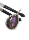 Labradorite Pendant, Gemstone Pendant, Diamond Pendant, Sterling Silver Pave Diamond Jewelry, Purple Flash Labradorite, Gifts for Her