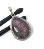 Labradorite Gemstone Pendant, Pave Diamond Pendant, Purple Flash Labradorite, Spiritual Healing Crystal Pendant, Chakra Jewelry,