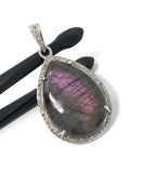 Labradorite Pendant, Gemstone Pendant, Diamond Pendant, Sterling Silver Pave Diamond Jewelry, Purple Flash Labradorite, Gifts for Her