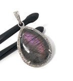 Labradorite Gemstone Pendant, Pave Diamond Pendant, Purple Flash Labradorite, Spiritual Healing Crystal Pendant, Chakra Jewelry,