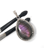 Labradorite Pendant, Gemstone Pendant, Diamond Pendant, Sterling Silver Pave Diamond Jewelry, Purple Flash Labradorite, Gifts for Her