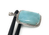 Larimar Gemstone Pendant, Larimar Pave Diamond Sterling Silver Pendant, Spiritual Healing Energy Pendant Chakra Jewelry, December Birthstone