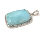 Larimar Gemstone Pendant, Larimar Pave Diamond Sterling Silver Pendant, Spiritual Healing Energy Pendant Chakra Jewelry, December Birthstone