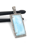 Larimar Gemstone Pendant, Natural Larimar Diamond Pendant, Pave Diamond Pendant, Sterling Silver Jewelry, DIY Pendant