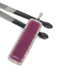 Natural Ruby Diamond Pendant, Gemstone Pendant, Pave Diamond Bar Pendant, Sterling Silver Pendant, Genuine Ruby Jewelry Gifts for Her