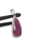 Natural Ruby Diamond Pendant, Gemstone Pendant, Sterling Silver Pendant, Pave Diamond Pendant, Genuine Ruby Jewelry Gifts for Her
