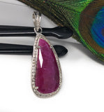 Natural Ruby Diamond Pendant, Gemstone Pendant, Sterling Silver Pendant, Pave Diamond Pendant, Genuine Ruby Jewelry Gifts for Her