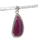 Natural Ruby Diamond Pendant, Gemstone Pendant, Sterling Silver Pendant, Pave Diamond Pendant, Genuine Ruby Jewelry Gifts for Her
