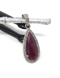 Natural Ruby Diamond Pendant, Gemstone Pendant, Sterling Silver Pendant, Pave Diamond Pendant, Genuine Ruby Jewelry Gifts for Her