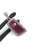 Natural Ruby Diamond Pendant, Gemstone Pendant, Sterling Silver Pendant, Pave Diamond Pendant, Genuine Ruby Jewelry Gifts for Her