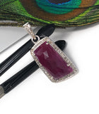Natural Ruby Diamond Pendant, Gemstone Pendant, Sterling Silver Pendant, Pave Diamond Pendant, Genuine Ruby Jewelry Gifts for Her