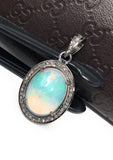 Ethiopian Opal Pendant, Gemstone Pendant, Diamond Pendant, Oxidized Sterling Silver Opal Pendant, Pave Diamond Jewelry, Gifts for Her