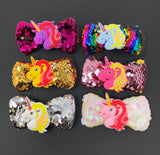 Reversible Sequin Unicorn Hair Clips, Unicorn Hair Clip, Sequin Unicorn Bow With Alligator Clips, Barrettes Rainbow Unicorn Clip, 1 Pc