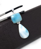 Larimar Pendant, Natural Gemstone Bohemian Jewelry, Sterling Silver Pendant, Wholesale DIY Jewelry Making Supplies, 73mm X 22.25mm