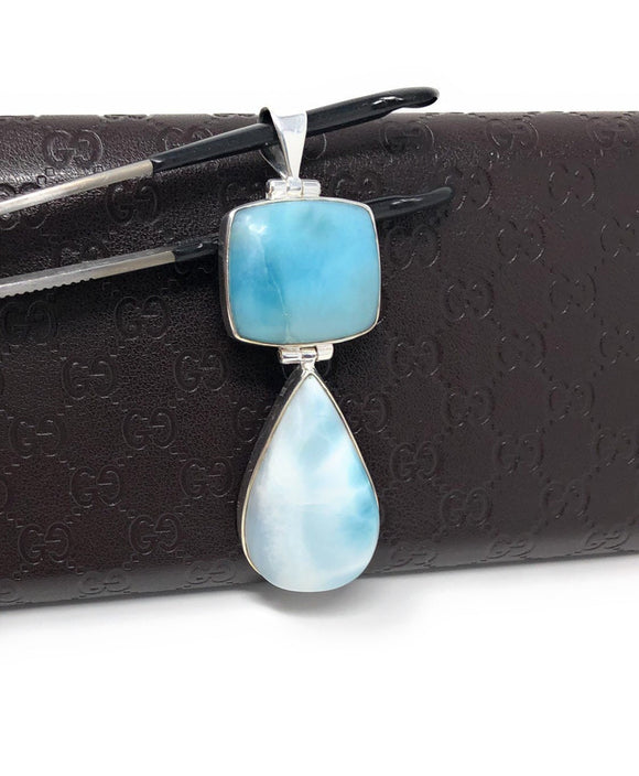 Larimar Pendant, Natural Gemstone Bohemian Jewelry, Sterling Silver Pendant, Wholesale DIY Jewelry Making Supplies, 73mm X 22.25mm