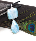Larimar Pendant, Natural Gemstone Jewelry, Sterling Silver Pendant, Bohemian Jewelry, Jewelry Supplies, Gifts for Her, 85.7mm x 31.75mm