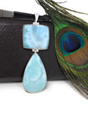 Larimar Pendant, Natural Gemstone Jewelry, Sterling Silver Pendant, Bohemian Jewelry, Jewelry Supplies, Gifts for Her, 88.9mm x 31.75mm