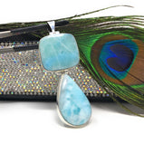 Larimar Pendant, Natural Gemstone Jewelry, Sterling Silver Pendant, Wholesale Jewelry Supplies, Bohemian Jewelry, Gifts for Her, 76mm x 27mm