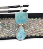 Larimar Pendant, Natural Gemstone Jewelry, Sterling Silver Pendant, Wholesale Jewelry Supplies, Bohemian Jewelry, Gifts for Her, 76mm x 27mm