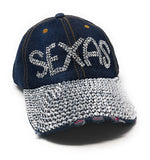 Rhinestone Baseball Cap, Distressed Denim Cap, Crystal Caps for Girls and Women, Sexy Caps