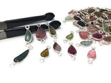 9Pcs/10 Pcs Tourmaline Connectors, Carved Leaf Sterling Silver Tourmaline Gemstone Connectors, Wholesale Jewelry Findings for Jewelry Making
