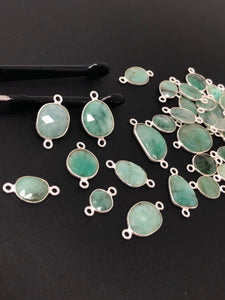 10 Pcs Natural Emerald Gemstone Connector, Bulk Sterling Silver Connectors, Wholesale Jewelry Findings for Jewelry Making, Jewelry Supplies