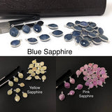 10 Pcs/ 14 Pcs Natural Sapphire Gemstone Charms, Sterling Silver Jewelry Supplies, Bulk Wholesale Charms, 15x10mm - 18x12mm