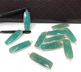 4Pcs Natural Amazonite Gemstone Charms, Sterling Silver Bar Charms, Bulk Wholesale Jewelry Supplies for Jewelry Making, 31x10mm - 33x11mm