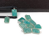 11 Pcs Amazonite Gemstone Charms, Peruvian Amazonite Sterling Silver Charms, 16x9mm - 18x11mm