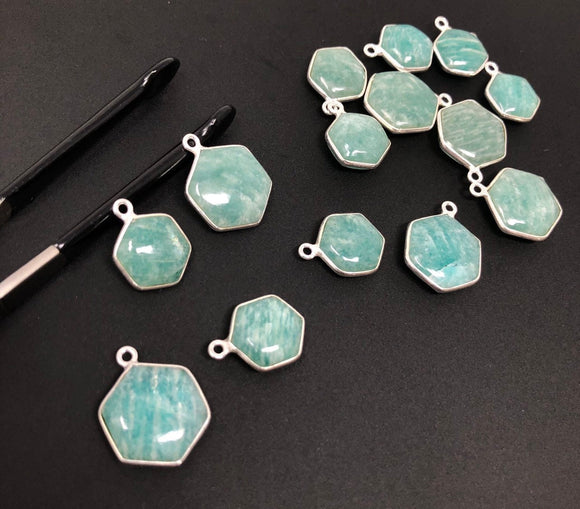 Natural Amazonite Gemstone Charms, Sterling Silver Charms, Jewelry Supplies for Jewelry Making, Wholesale Jewelry Findings, 1 Pc